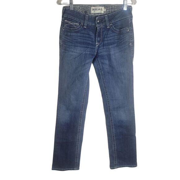 Ariat Real Denim Mid Rise Straight Jeans Women's 27 R Blue Denim Western Boho - Picture 1 of 13